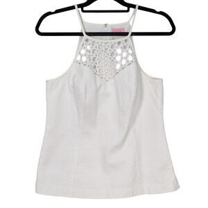 Lilly Pulitzer White Larina Tank Sleeveless Top Crochet Cutout Cotton Size 10